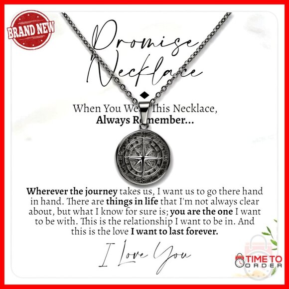 Other - Men's 316L Steel Compass Necklace, 22-Inch Chain, Romantic Gift for Boyfriend